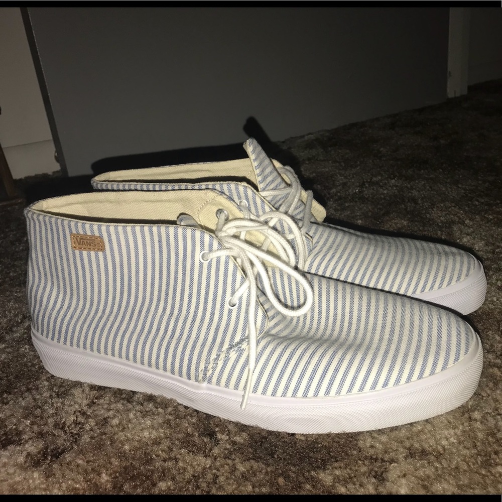 White/ Blue Stripped Vans size 11